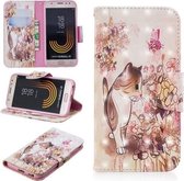 3D Gekleurde Tekening Patroon Horizontale Leren Flip Case voor Galaxy J330, met Houder & Kaartsleuven & Portemonnee (Kat)