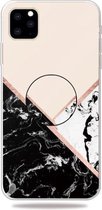 3D Marble Soft Silicone TPU Case Cover met beugel voor iPhone 11 Pro Max (zwart en wit poeder)