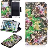 Horizontaal lederen flip-hoesje met 3D-kleurentekeningpatroon voor iPhone 7 & 8, met houder en kaartsleuven en portemonnee (groene vlinder)