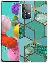 Voor Samsung Galaxy A32 4G Frosted Fashion Marble Shockproof TPU beschermhoes (Rhombus Green)