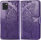 Voor Galaxy Note 10 Lite / A81 Butterfly Love Flower Reliëf Horizontale Flip Leren Case met Beugel / Kaartsleuf / Portemonnee / Lanyard (Donkerpaars)