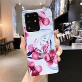 Voor Galaxy A51 Smooth Flower Series IMD TPU Case met opvouwbare houder (Plumeria Red KH4)