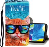 Voor Galaxy A10 / M10 3D Gekleurde Tekening Horizontale Flip PU Leren Case met Houder & Kaartsleuven & Portemonnee (Onderwater Kat)