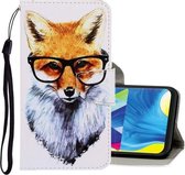 Voor Galaxy A20 / A30 3D gekleurde tekening horizontale flip PU lederen tas met houder & kaartsleuven & portemonnee (vos)