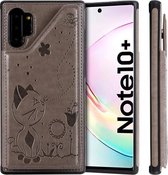 Voor Galaxy Note 10 Plus Cat Bee Embossing Pattern Schokbestendige beschermhoes met kaartsleuven en fotolijst (grijs)