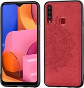 Voor Galaxy A20s in reliëf gemaakt Mandala-patroon PC + TPU + stoffen telefoonhoes met draagkoord en magnetisch (rood)