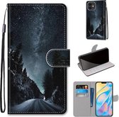 Gekleurde tekening Cross Texture Horizontale Flip PU lederen tas met houder & kaartsleuven & portemonnee & lanyard voor iPhone 12 mini (Mountain Road Starry Sky)