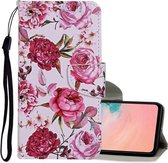 Voor Samsung Galaxy S21 5G Gekleurde Tekening Patroon Horizontale Flip Leren Case met Houder & Kaartsleuven & Portemonnee & Lanyard (Pioenen)