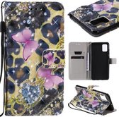 Voor Galaxy A51 3D schilderij horizontale flip lederen tas met houder & kaartsleuf & lanyard (roze vlinders)