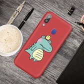 Voor Galaxy A40 Cartoon Animal Pattern Shockproof TPU beschermhoes (Red Crocodile Bird)