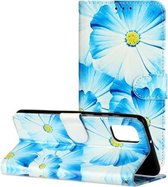 Voor Samsung Galaxy A41 Gekleurde Tekening Marmer Patroon Horizontale Flip PU Lederen Case met Houder & Kaartsleuven & Portemonnee (Blauwe Bloem)