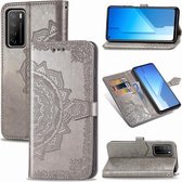 Voor Huawei Honor Play 4 Mandala Bloem Reliëf Horizontale Flip Leren Case met Beugel / Kaartsleuf / Portemonnee / Lanyard (Grijs)
