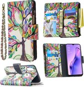Voor OPPO A31 (2020) Gekleurde tekening patroon Rits Horizontale flip lederen tas met houder & kaartsleuven en portemonnee (boom)