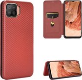 Voor OPPO F17 / A73 (2020) koolstofvezel textuur magnetische horizontale flip TPU + pc + PU lederen tas met kaartsleuf (bruin)