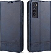 Voor Huawei Nova 7 AZNS Magnetische Kalfsstructuur Horizontale Flip Leren Case met Kaartsleuven & Houder & Portemonnee (Donkerblauw)