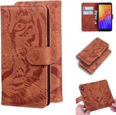 Voor Huawei Y5p Tiger Embossing Pattern Horizontale Flip Leather Case met houder & kaartsleuven & portemonnee (bruin)