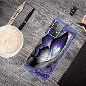 Voor Samsung Galaxy A32 5G schokbestendig geverfd transparant TPU beschermhoes (grote paarse vlinder)