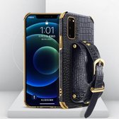 Gegalvaniseerde TPU-lederen tas met krokodillenpatroon met polsband voor Samsung Galaxy S20 (zwart)