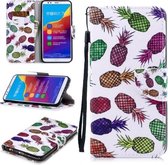 Voor Huawei Honor 7C Gekleurd tekeningpatroon Horizontaal Flip TPU + PU lederen hoesje met houder & kaartsleuven & portemonnee & lanyard (gekleurde ananas)