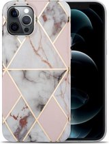 Splicing Marble Pattern TPU beschermhoes voor iPhone 12 Pro (lichtroze grijs)