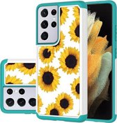 Voor Samsung Galaxy S21 Ultra 5G gekleurd tekeningpatroon PU + TPU beschermhoes (zonnebloem)