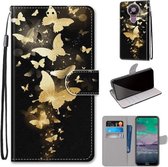 Voor Nokia 3.4 Gekleurde Tekening Cross Textuur Horizontale Flip PU Lederen Case met Houder & Kaartsleuven & Portemonnee & Lanyard (Golden Butterfly Group)