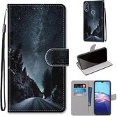 Voor Motorola Moto E (2020) Gekleurde tekening Cross Texture Horizontale Flip PU lederen tas met houder & kaartsleuven & portemonnee & lanyard (Mountain Road Starry Sky)