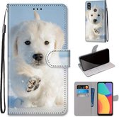 Voor Alcatel 1L (2021) Gekleurde Tekening Cross Textuur Horizontale Flip PU Lederen Case met Houder & Kaartsleuven & Portemonnee & Lanyard (Sneeuw Puppy)