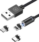 KUULAA KL-O21 8-pins + Type-C + micro-USB ronde kop snelladende magnetische oplaadgegevenskabel, lengte: 2m (zwart)