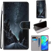 Voor Motorola Moto G Power (2020) Gekleurde tekening Cross Texture Horizontale Flip PU lederen tas met houder & kaartsleuven & portemonnee & lanyard (Mountain Road Starry Sky)