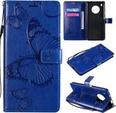 Voor Huawei Y9a 3D vlinders reliëf patroon horizontaal flip lederen tas met houder & kaartsleuf & portemonnee (blauw)