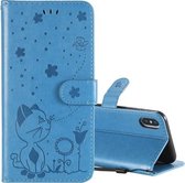 Voor iPhone X / XS Cat Bee Embossing Pattern Schokbestendige horizontale flip lederen tas met houder & kaartsleuven & portemonnee (blauw)