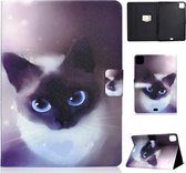 Voor iPad Air 2020 10.9 Elektrisch Geperst Gekleurde Tekening Horizontale Flip Leren Case met Houder & Kaartsleuven & Slaap / Wekfunctie (Blue Eyed Cat)