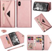 Voor iPhone XS / X Skin Feel Rits Horizontale Flip Leren Case met Houder & Kaartsleuven & Fotolijst & Lanyard & Lang Touw (Rose Goud)