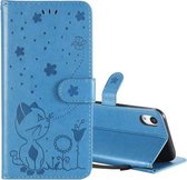 Voor iPhone XR Cat Bee Embossing Pattern Schokbestendige horizontale flip lederen tas met houder & kaartsleuven & portemonnee (blauw)
