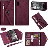 Voor iPhone XS / X Skin Feel Rits Horizontale Flip Leren Case met Houder & Kaartsleuven & Fotolijst & Lanyard & Lang Touw (Wijnrood)