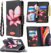 Voor iPhone 12 mini Gekleurde Tekening Patroon Rits Horizontale Flip Leren Case met Houder & Kaartsleuven & Portemonnee (Lotus)