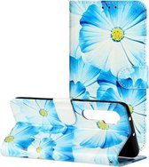 Voor xiaomi mi note 10 lite gekleurde tekening marmer patroon horizontaal flip pu lederen tas met houder & kaartsleuven & portemonnee (blauwe bloem)