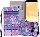 Olifantenpatroon Gekleurde tekening Horizontale leren flip-hoes voor Galaxy S8 Plus, met houder en kaartsleuven en portemonnee en draagkoord