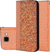 Krokodiltextuur Glitterpoeder Horizontale leren flip-hoes voor Galaxy J4 +, met kaartsleuven en houder (oranje)