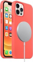 Magnetische vloeibare siliconen volledige dekking schokbestendige Magsafe-hoes met Magsafe-oplaadmagneet voor iPhone 12 Pro Max (roze oranje)