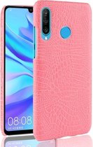 Schokbestendige krokodiltextuur pc + PU-hoes voor Huawei P Smart + (2019) (roze)