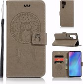 Windgong Uil Embossing Patroon Horizontale Flip Leren Case voor Huawei P30 Pro, met houder & kaartsleuven & portemonnee (grijs)