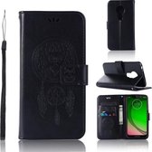 Windgong Uil Embossing Patroon Horizontale Flip Leren Case met Houder & Kaartsleuven & Portemonnee Voor Motorola Moto G7 Play (Zwart)