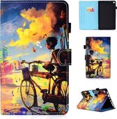 Voor Amazon Kindle Fire HD 8 Gekleurde tekening stiksels Horizontale flip lederen tas, met houder en kaartsleuven (Bike Boy)