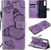 Voor Sony Xperia5 II 3D Vlinders Embossing Patroon Horizontale Flip Leren Case met Houder & Kaartsleuf & Portemonnee (Paars)