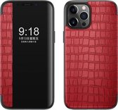 Krokodillentextuur Venster Horizontale lederen flip-hoes voor iPhone 12 Pro Max (rood)