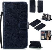 Voor Nokia 1.3 Kant Bloem Embossing Patroon Horizontale Flip Leren Case, met Houder & Kaartsleuven & Portemonnee & Fotolijst & Lanyard (Donkerblauw)