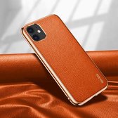 Voor iPhone 11 SULADA Litchi Texture Leather Electroplated Shckproof beschermhoes (oranje)