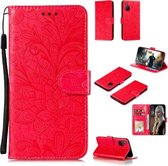 Voor Huawei Honor 30S Kant Bloem Embossing Patroon Horizontale Flip Leren Case, met Houder & Kaartsleuven & Portemonnee & Fotolijst & Lanyard (Rood)